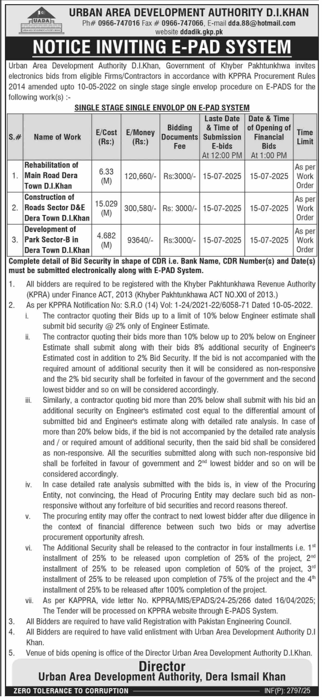 Urban Area Development Authority D I Khan Tender Notice